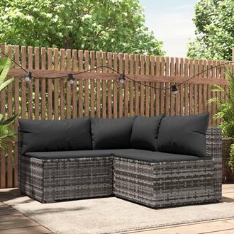vidaXL Set De Muebles De Jard&iacute;n 3 Pzas Y Cojines Rat&aacute;n Sint&eacute;tico Gris Vidaxl