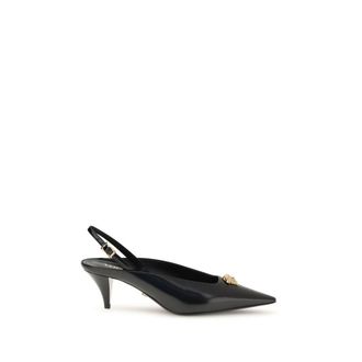 Versace Black Leather Mid Heel Womens Pumps