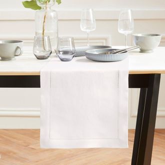 Solino Home Linen Table Runner for Dining Table, Holiday and Everyday Table Decor - Sonoma Hemstitch in White at Nordstrom, Size X-Small