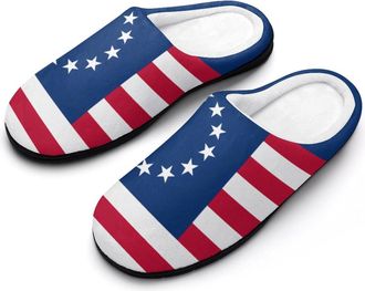 Generic U.S. Betsy Ross Flag Mens House Slippers Memory Foam Washable Cotton Slip on Home Shoes