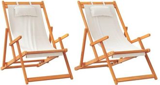 vidaXL Sedie da Spiaggia Pieghevoli 2 pz Crema in Tessuto - Vidaxl