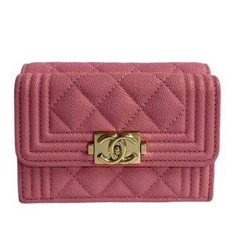 Chanel Pre-owned Wallets, female, Pink, Size: ONE SIZE Pre-owned Quilted Caviar Wallet