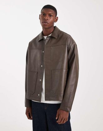 Asos Giacca harrington in pelle sintetica marrone