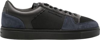 Emporio Armani Schoenen, Heren, Blauw, 42 EU, Leer, Leren Stoffen Sneakers