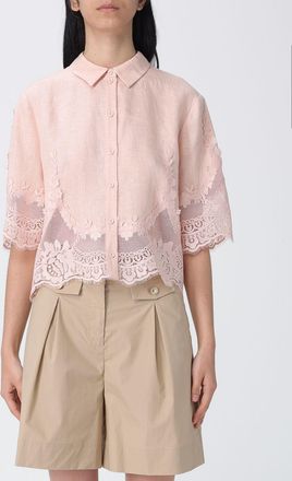 Twinset Camicia in lino con inserti in pizzo