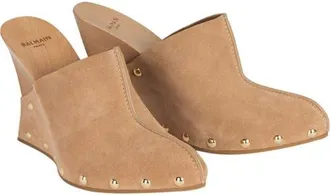 Balmain Wedge clogs in wood and suede in Beige at Nordstrom, Size 40