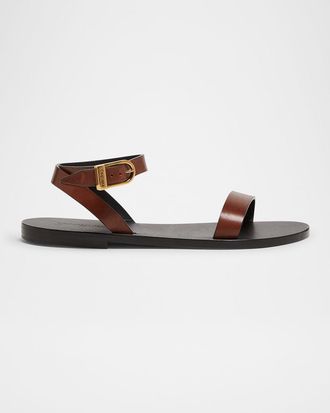 Saint Laurent Sahara Leather Ankle-Strap Sandals