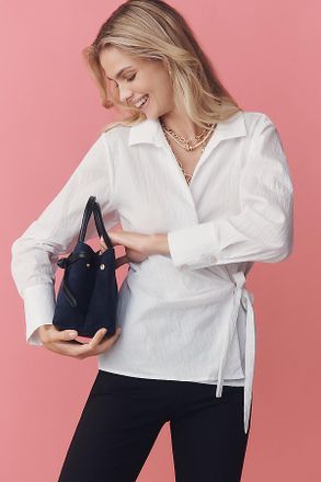 Maeve Long-Sleeve Tie-Waist Wrap Blouse