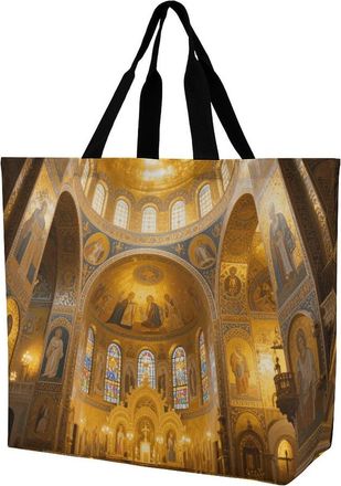 Generic Byzantine Golden Church Grocery Bag Eco Friendly Shopper Bag Lightweight Grocery Bags For Travel Yoga Work