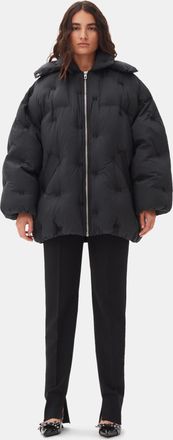 Ganni Midi Tech Puffer Jacket in Black Size Small/Medium Nylon Womens