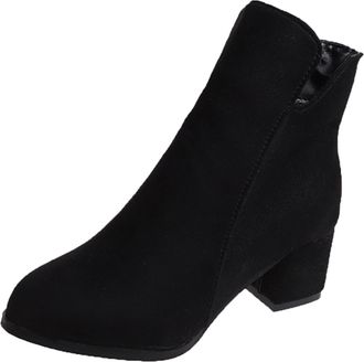 Generic Womens Boots Suede Side Zipper Ankle Boots Large Size Low Tube High Heel Thick Heel Womens Boots Dressy Short Boots for Women (Black, 6.5)