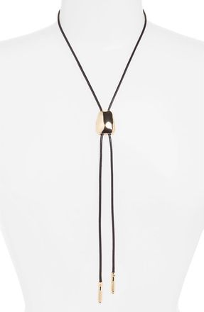 Open Edit Faux Leather Bolo Necklace in Black- Gold at Nordstrom