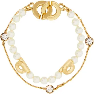 Ferragamo Bracciale Gancini con Perle e Diamante - - Accessories - Donna - Beige - ONE SIZE
