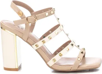 Xti Womens Gold Heeled Sandals with Gold Studs, Model 14142807