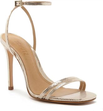Schutz Altina Leather Sandal In Platina Lizard