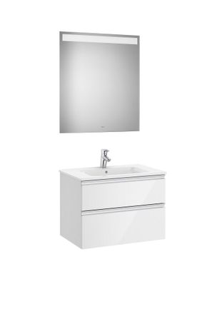 Roca Roca - Pack Mueble Base Blanco De 2 Cajones + Lavabo Central + Espejo Led The Gap