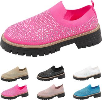 Generic Women Slip On Walking Shoes, Mesh Breathable Glitter Platform Sneakers Lightweight Casual Thick Sole Shoes Ladies Anti Slip Sparkly Fashion Sneakers S