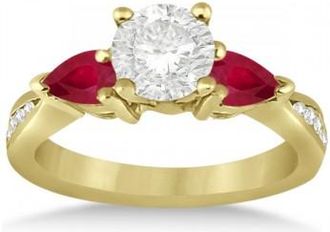 Allurez Diamond & Pear Ruby Gemstone Engagement Ring 18k Yellow Gold (0.79ct)