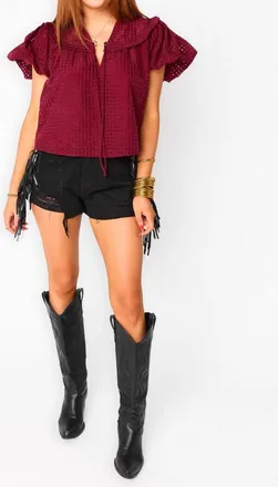 BuddyLove Leeland Puff Sleeve Top In Maroon