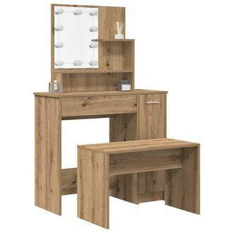 Berkfield Home Dressing Table Set with LED Old Wood Engineered Wood in Brown