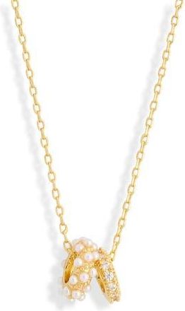 Nordstrom Rack Cubic Zirconia & Faux Pearl Rondelle Pendant Necklace in Clear- White- Gold at Nordstrom Rack