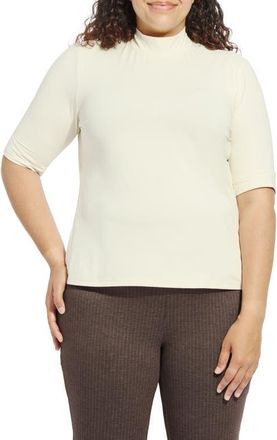 Lyss&eacute; Clara Mock Neck Elbow Sleeve Top in Macadamia at Nordstrom, Size 1X