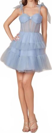Nox Anabel Short Sleeveless Tiered A-Line Prom Dress In Dusty Blue