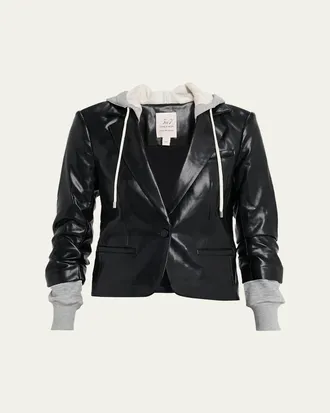 Cinq &agrave; Sept Hooded Vegan Leather Combo Blazer