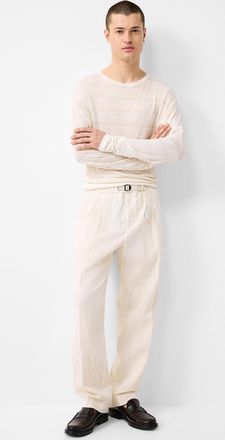 White Sand Mens Crinkled jacquard pant Tapered fit
