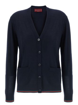 Gucci Cardigan Web Sweaters And Cardigans Blue