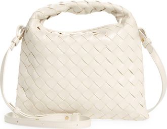 Bottega Veneta Mini Hop Intrecciato Leather Hobo Bag in White/Brass/White at Nordstrom