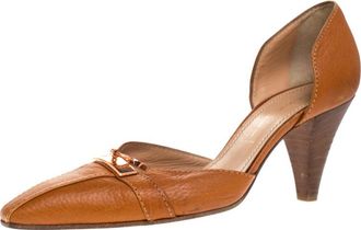 Casadei Brown Leather Padlock Detail Half Dorsay Pumps