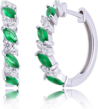 MAX + STONE 925 Sterling Silver Gemstone Hoop Earrings with CZ Accent Stones