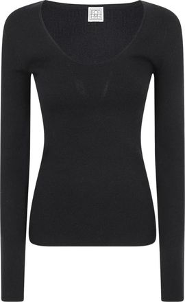 Toteme Compact Gebreide Top - Dames - Ronde hals truien - Zwart - S - Wol - Truien & Vesten