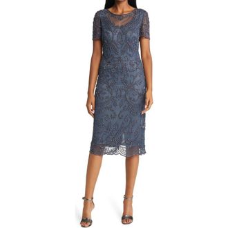 Pisarro Nights Beaded Illusion Neck Dress in Slate at Nordstrom Rack, Size 12