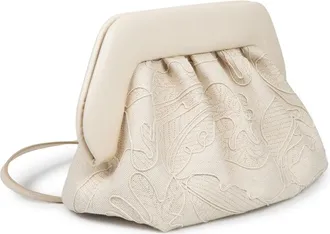 Themoir&egrave; Womens Clutch Bag Bios Medium Ivory Embroidered Hemp