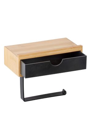 WENKO Toilettenpapierhalter, Naturfarben, Schwarz, Holz, Bambus, 18.5x14x10.5 cm, Deckel, Badezimmer, WC Ausstattung, Toilettenpapierhalter