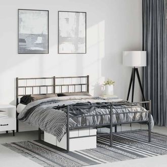 vidaXL Estructura Cama Sin Colch&oacute;n Con Estribo Metal Negro 150x200 Cm Vidaxl