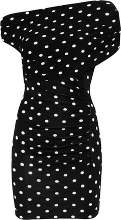 Self Portrait Black Polka-Dot One-Shoulder Short Dress