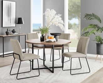 Furniturebox Adley Brown Wood Storage Dining Table & 4 Halleyy Chairs in Beige