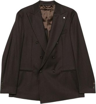 Luigi Bianchi Mantova Abito doppiopetto con motivo a spina di pesce - - Jackets - Uomo - Marrone - M