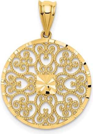 Diamond2Deal 14k Yellow Gold Fancy Filigree Diamond Cut Charm