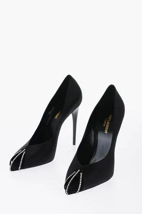 Saint Laurent Satin Open-Toe Pumps With Crystal Details 11 Cm Heel Saint Laurent
