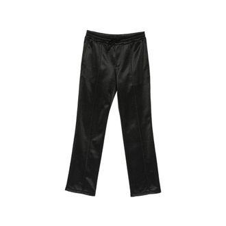 Valentino Leather Trousers, male, Black, Size: M Pressed-Crease Straight Leg Trousers