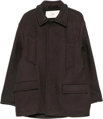 Ami Oversized Peacoat met Hoge Kraag - Heren - Mantel - Bruin - M - Wol - Jassen