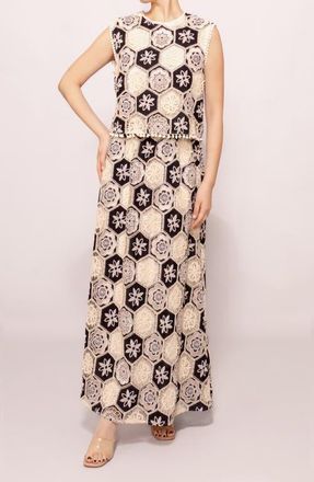 Melloday Crochet Detail Sleeveless Maxi Dress in Ivory Black at Nordstrom, Size X-Small