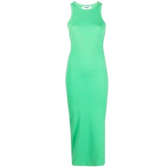 Msgm Geribbelde Stretch Katoenen Midi Sheath Jurk - Dames - Casual kleedjes - Groen - M - Katoen - Kleedjes