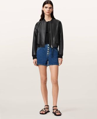 AllSaints Cotton Tay Mid Rise Denim Shorts, Size: 25