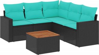 vidaXL Set De Sof&aacute;s De Jard&iacute;n 6 Pzas Con Cojines Rat&aacute;n Sint&eacute;tico Negro Vidaxl