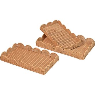 Happimess Parker Southwestern Cottage Resin Scalloped Rectangular Decorative Serving Trays, in Brown at Nordstrom